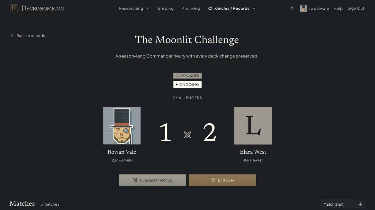 The Moonlit Challenge duel between Rowan Vale and Elara West